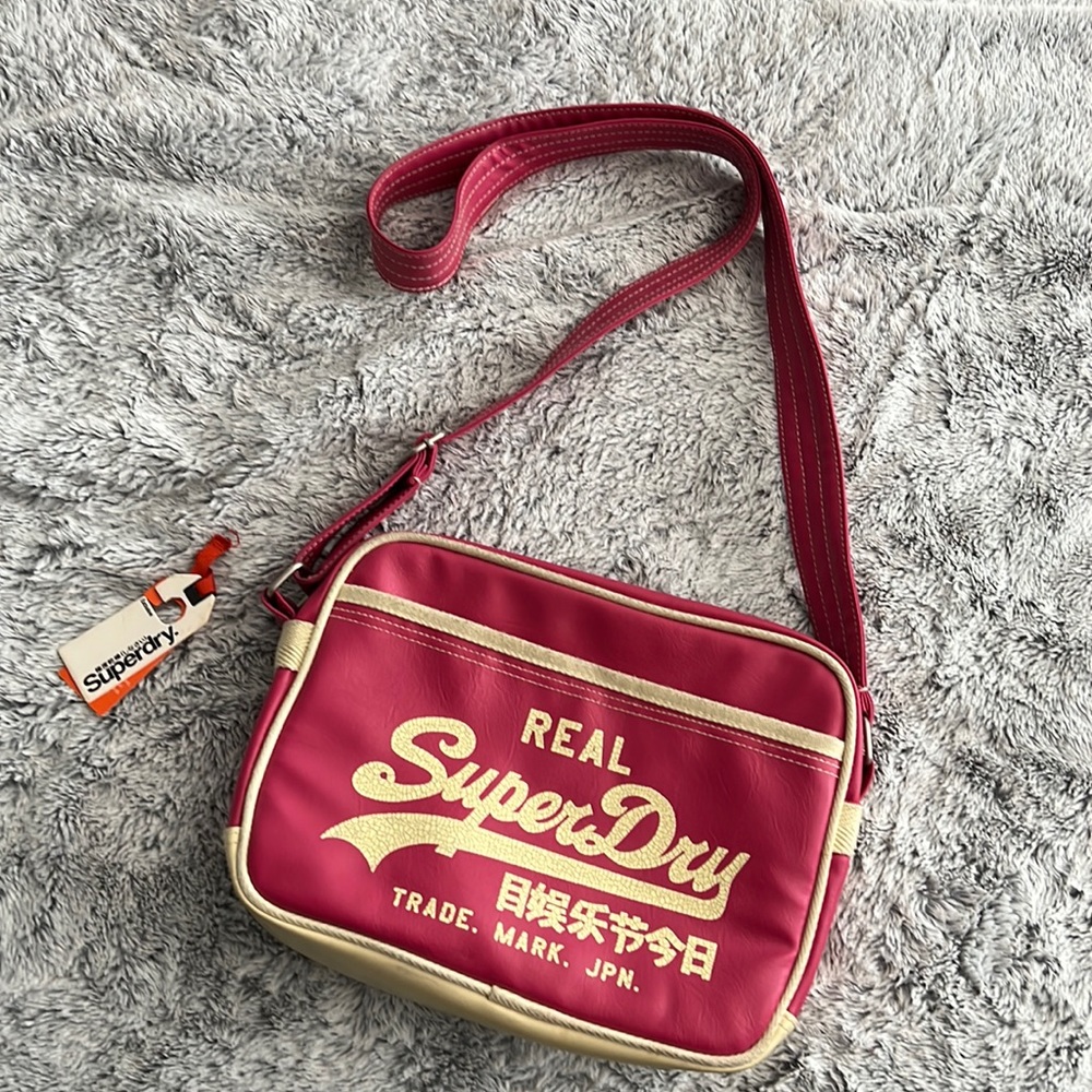 Authentic Super Dry Japan pink cross body tote bag purse